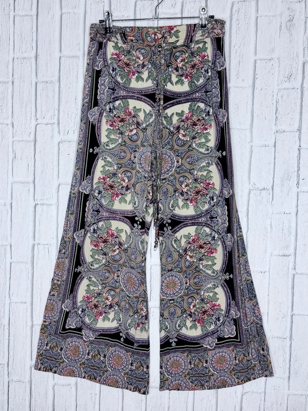 🌸 Angie Floral Paisley Wide Leg Palazzo Pants Medium Boho